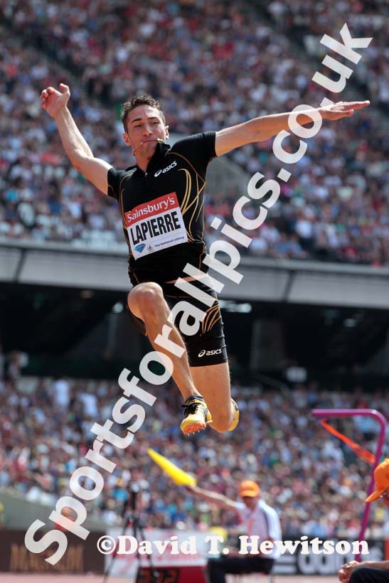 Fabrice Lapierre in the long jump at the  2013 IAAF Diamond League, Sainsbury's Anniversary Games, Queen Elizabeth Olympic Park, London.